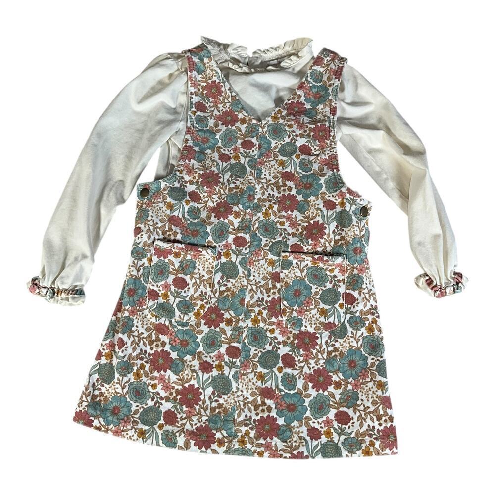 Tommy Bahama Kids Size 6 Corduroy Floral Jumper Dress Set 3-Piece Fall Outfit - Picture 2 of 9